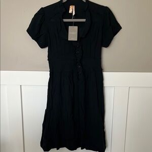 NWT Anthropologie Maeve Black Button-Up Thin Cotton Dress Small